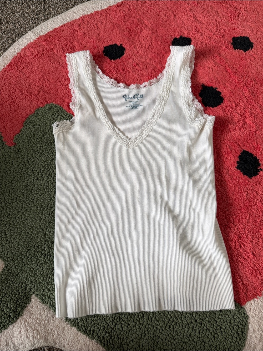 Brandy Melville White Lace-Trim Ribbed Crop Tank